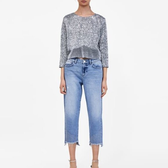 Zara Denim - Zara light wash distressed "sparkle" denim, 4